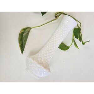 Vintage Milk Glass Flower Vase with carved detail | 1960s